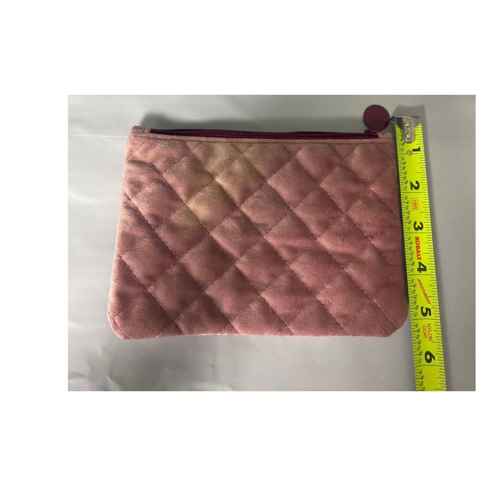 Ipsy Mauve Pink Quilted Velvet Makeup Bag Zipper Pouch Travel Cosmetic Case